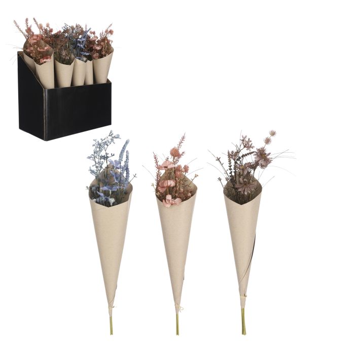 Blomsterbuket i tørret look - mørkebrun 60 cm