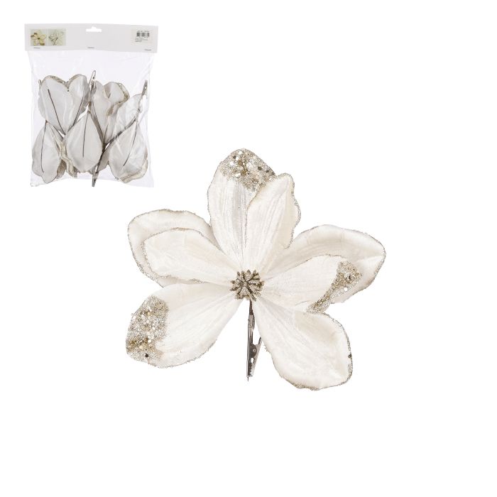 Magnolia med klips champagne diameter 23 cm glitter 5-pak