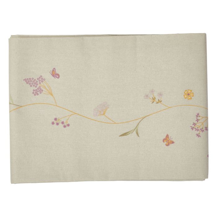 Sommerdug med blomster coated 140 cm x 240 cm hørfarvet