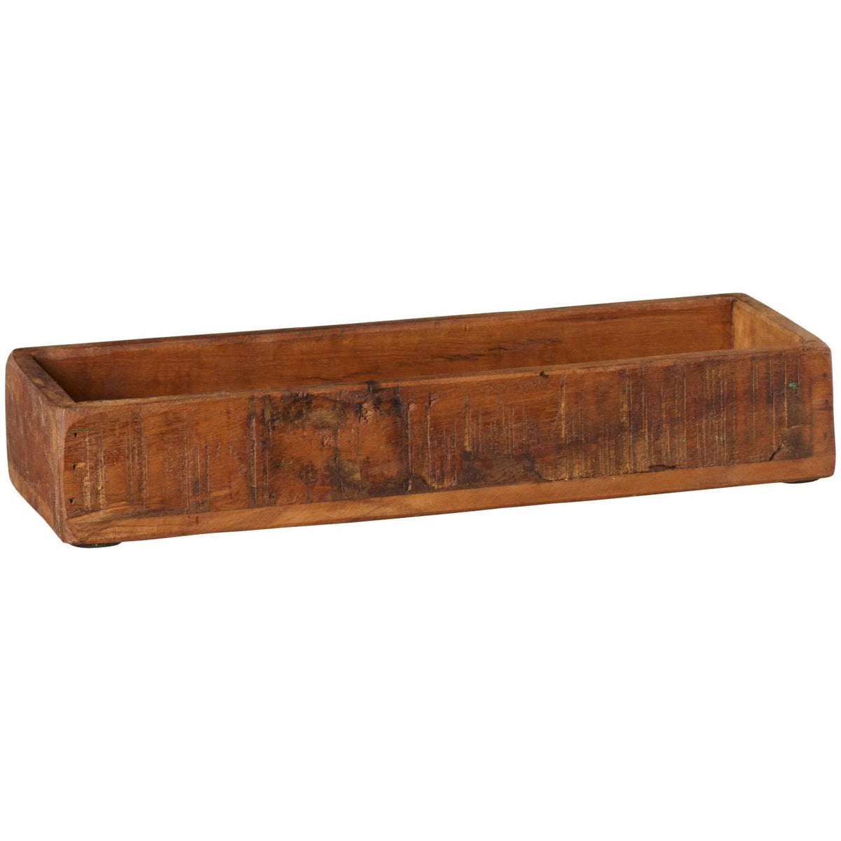 Avlång rustik trälåda från Ib Laursen UNIKA i brunt återvunnet trä med naturlig patina och låg kant.