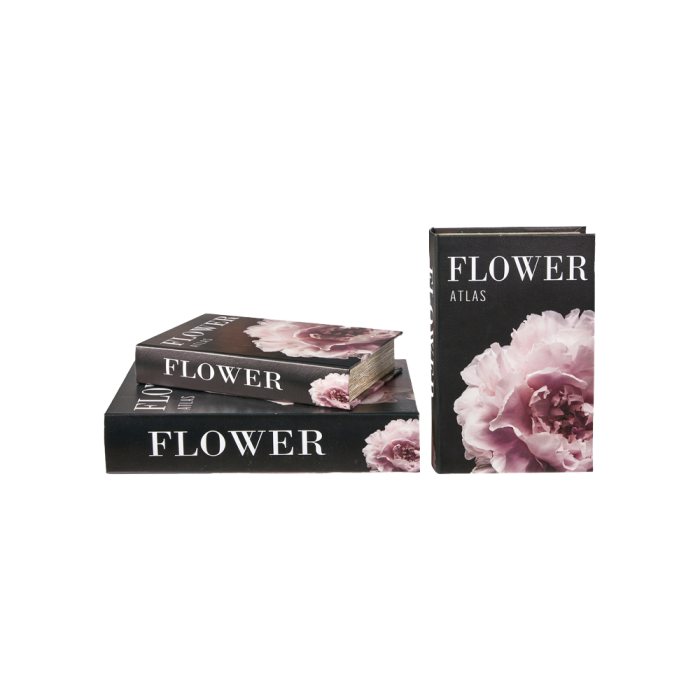 Speedstberg opbevaringsæske udformet som bog med lyserød blomst og teksten "Flower atlas"