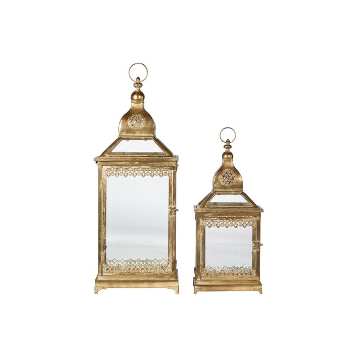 Elegant lanternesæt fra Speedtsberg i guldfarvet metal med glas og dekorative detaljer