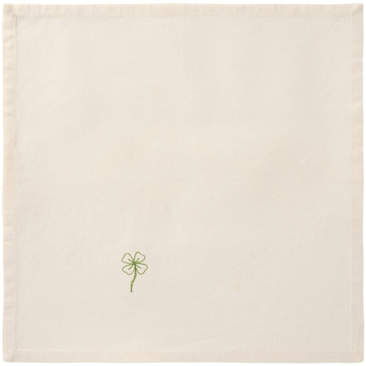 Stofserviet fra Ib Laursens Flora serie med broderet grøn firkløver på