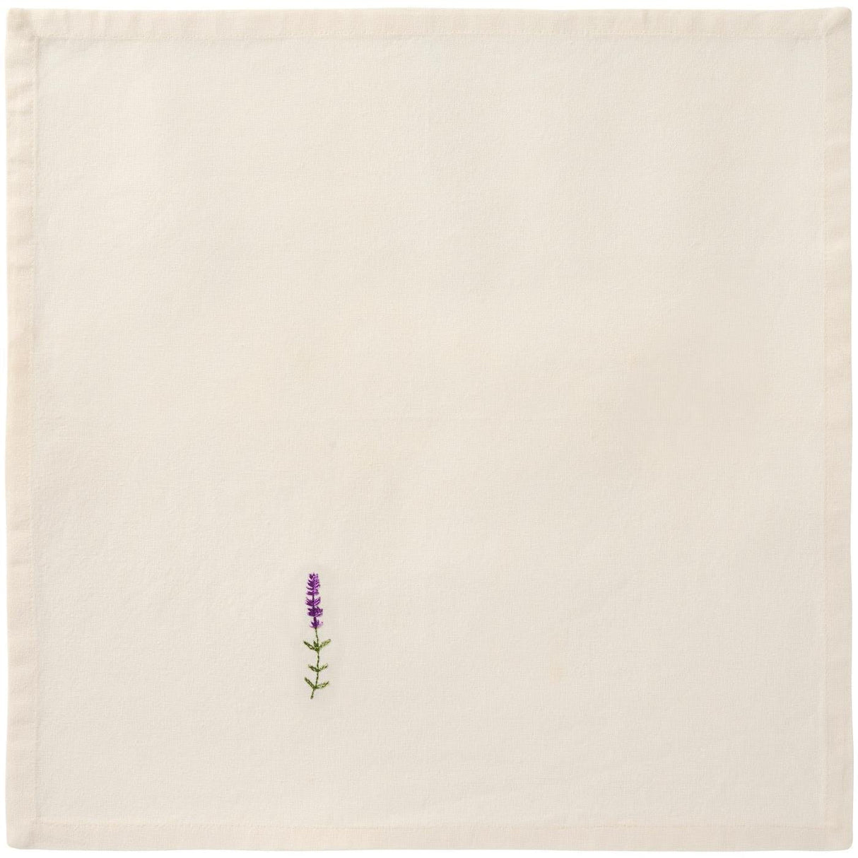 Stofserviet fra Ib Laursens Flora serie med broderet lavendel på