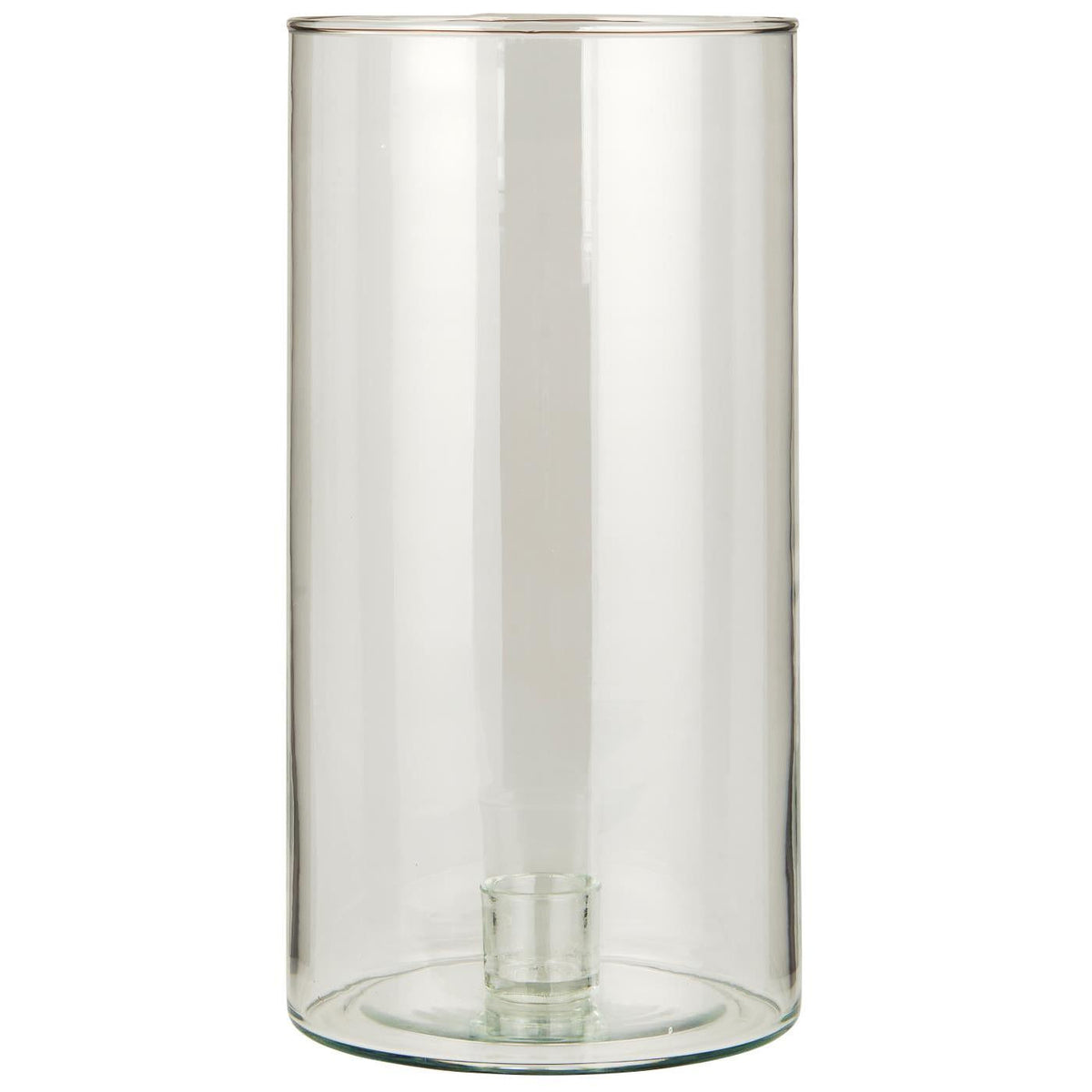 Hög glasljusstake från Ib Laursen med klart cylinderglas och fast glashållare för kronljus