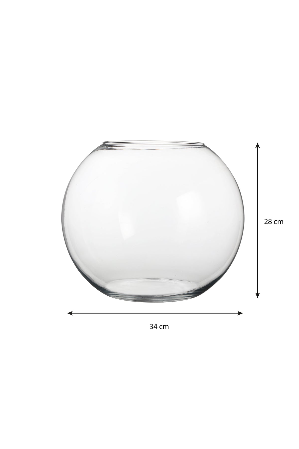 Stor klotformad glasbowle med diameter 34 cm och höjd 28 cm