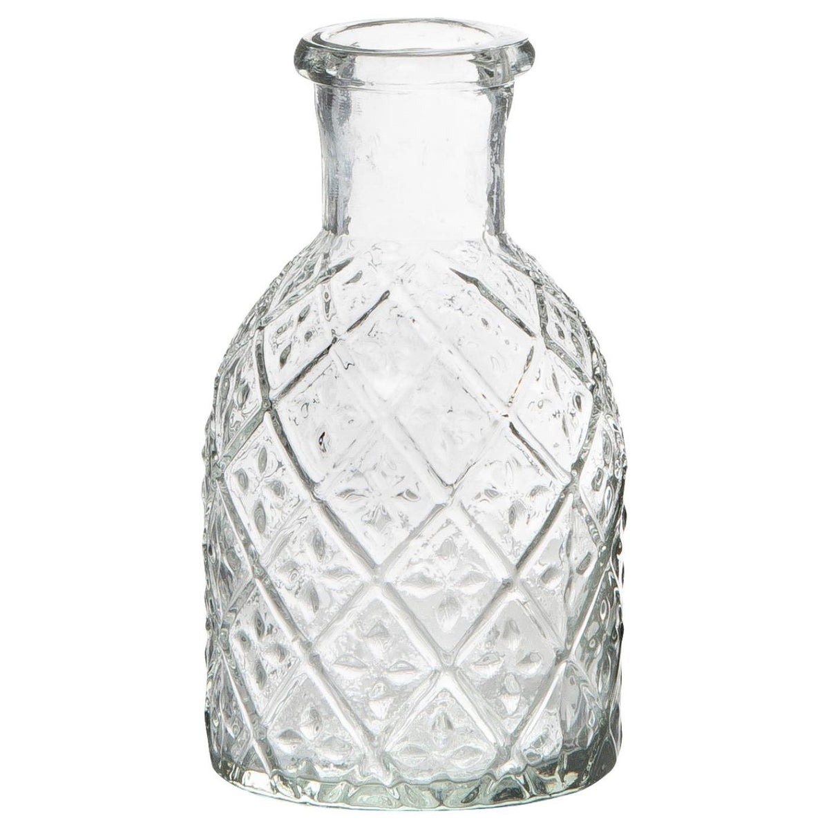 Litet apoteksglas från Ib Laursen i klart glas med dekorativt harlekinmönster