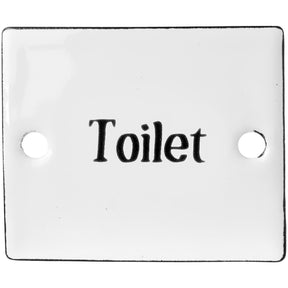 Skilt til toilet i hvid emalje med sort skrift fra Ib Laursen