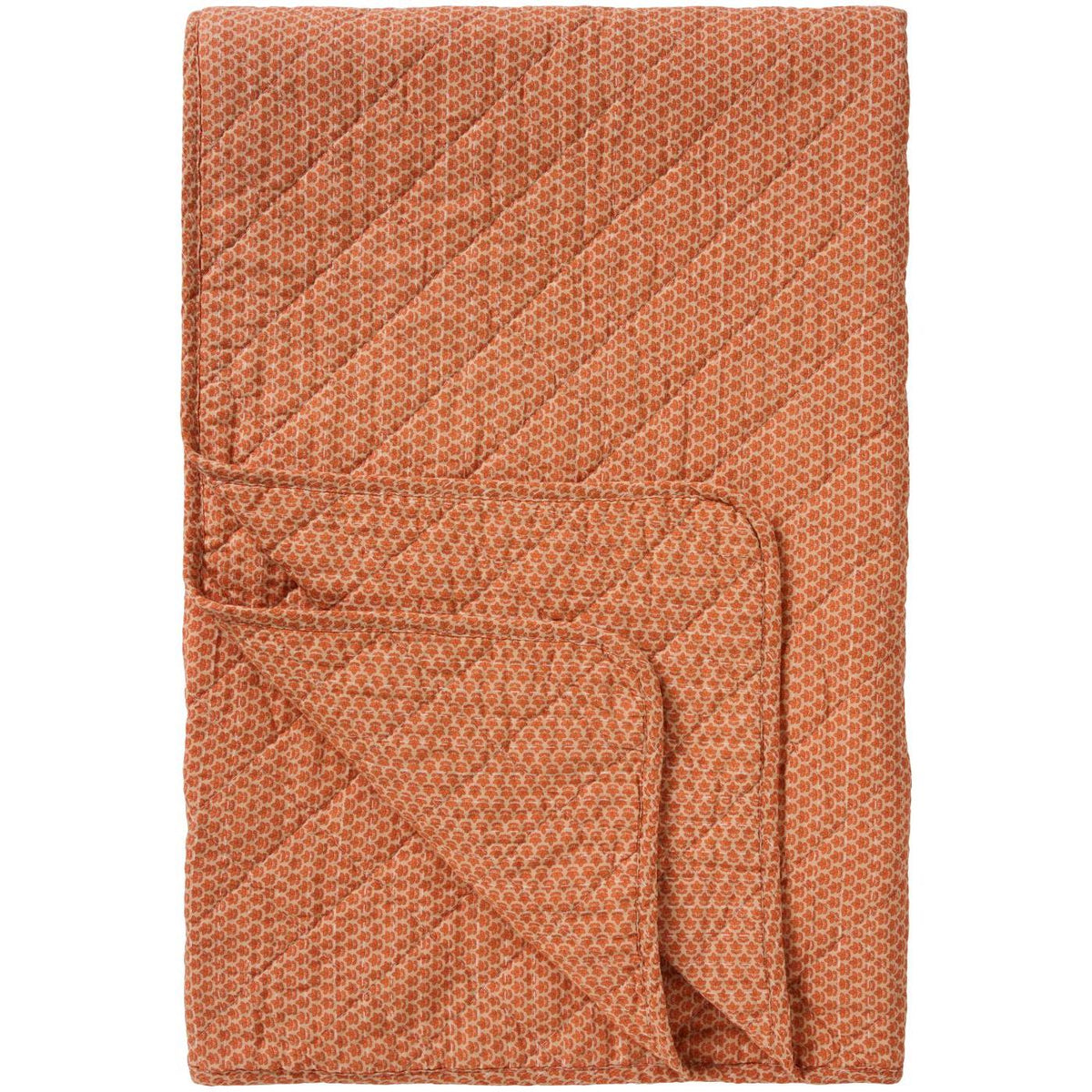 Orange quilt från Ib Laursen med diskret quiltat blockmönster och mjuk vadderad yta