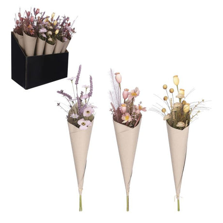 Blomsterbuket i tørret look - lyserød 60 cm
