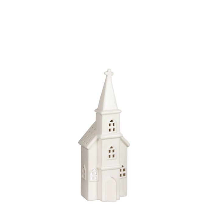 Lyshus i porcelæn kirke 30 cm høj 