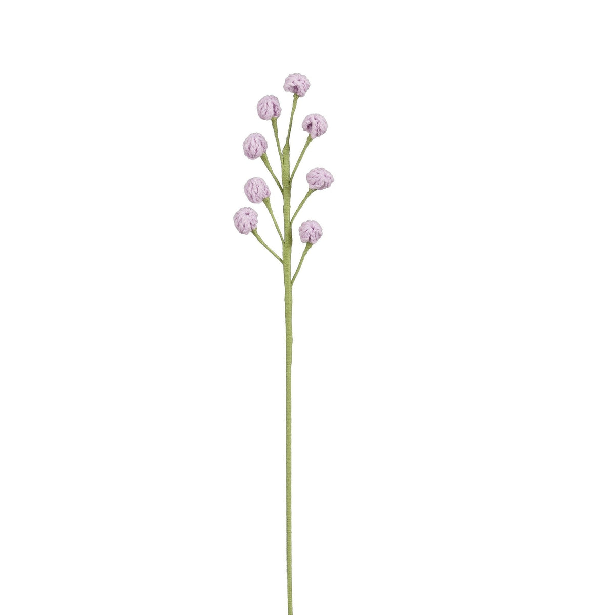 Lila virkad blomstjälk med små blomhuvuden till en färgglad bukett