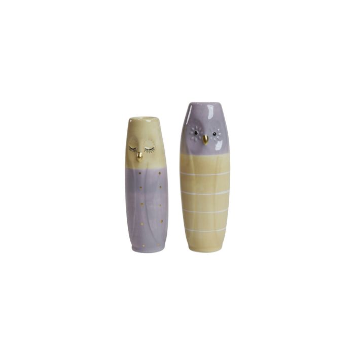 Vase Ugle 17 cm høj gul & lilla