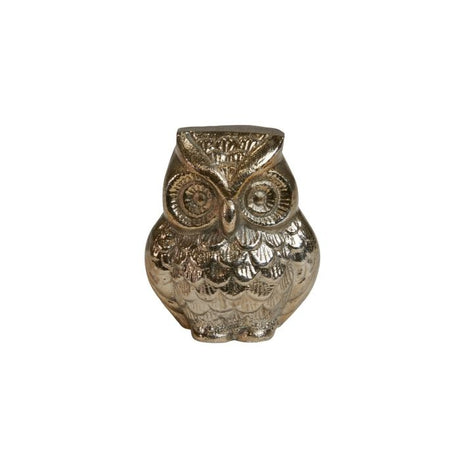 Lille guldfarvet uglefigur med fine detaljer i metallet