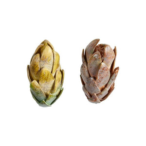 Kunstige protea blomsterhoveder i grønne og brune nuancer