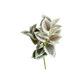 Konstgjord bladstjälk från Speedtsberg med täta spräckliga blad i gröna, cremefärgade och dämpade rosa nyanser, 36 cm hög.
