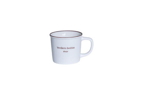 Porslinskopp från Speedtsberg med texten 'världens bästa mamma' i enkel vit design.