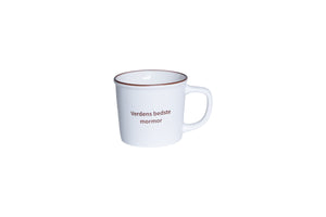 Porslinskopp från Speedtsberg med texten 'Världens bästa mormor' i enkel vit design.