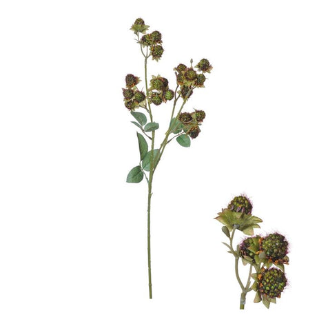 Kunstig stilk med grønne vilde jordbær og grønne blade til buketter, kranse og dekorative blomsterarrangementer.