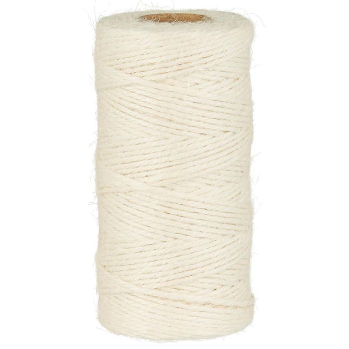 Cremefarvet jutegarn på rulle til gaveindpakning og dekoration