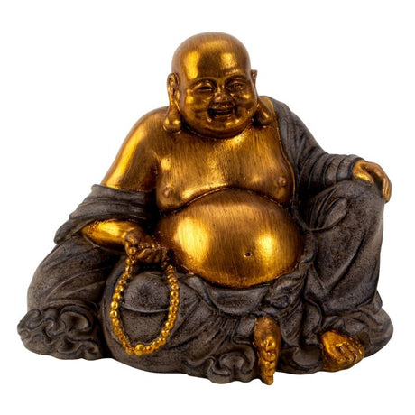 Buddha 17 cm høj grå & guldfarvet