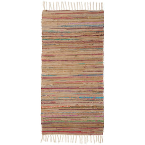 Brun multifärgad traslöpare från Ib Laursen i 100 % bomull med vävda färgglada ränder och ljusa fransar, 60 x 120 cm.