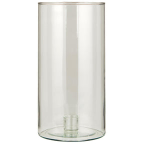 Hög glasljusstake från Ib Laursen med klart cylinderglas och fast glashållare för kronljus