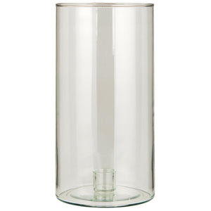 Hög glasljusstake från Ib Laursen med klart cylinderglas och fast glashållare för kronljus