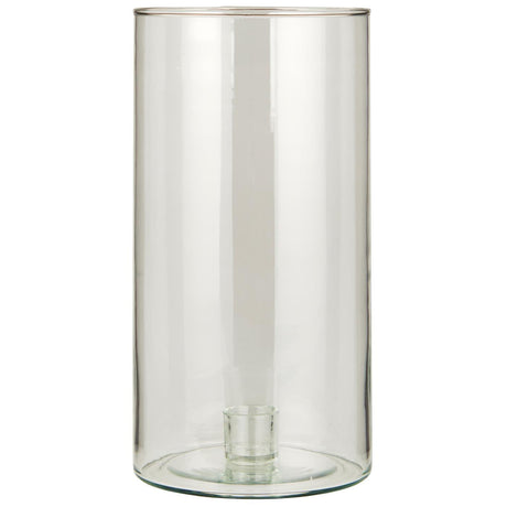 Hög glasljusstake från Ib Laursen med klart cylinderglas och fast glashållare för kronljus
