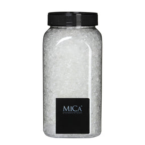 Transparenta glasstenar från Mica Decorations i behållare med svart lock för dekorationer och vinterlandskap