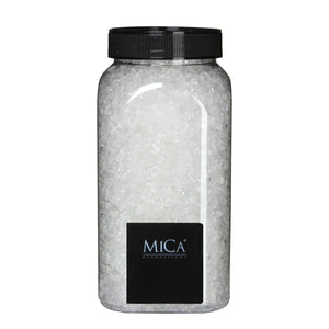 Transparenta glasstenar från Mica Decorations i behållare med svart lock för dekorationer och vinterlandskap
