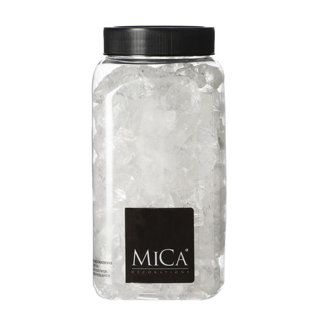 Stora transparenta glasstenar från Mica Decorations i behållare med svart lock till dekoration och jullandskap