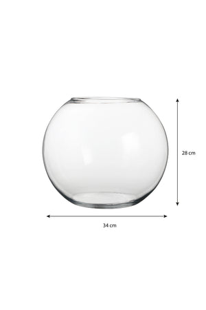 Stor klotformad glasbowle med diameter 34 cm och höjd 28 cm