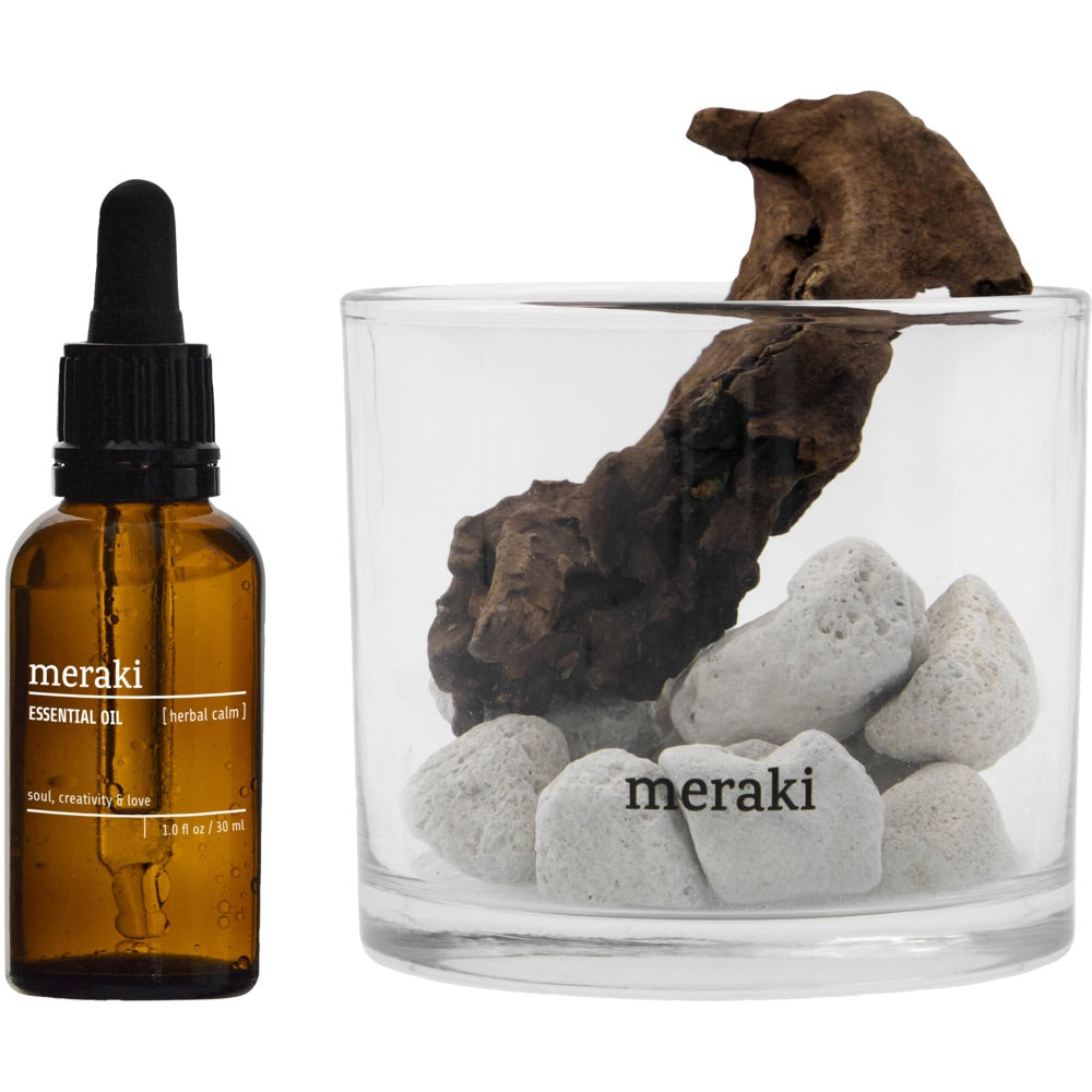 Meraki duftdiffuser med lavasten, træ og Herbal Calm æterisk olie