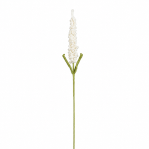 Virkad vit lavendelblomma med ett par gröna blad och lång stjälk, 48 cm