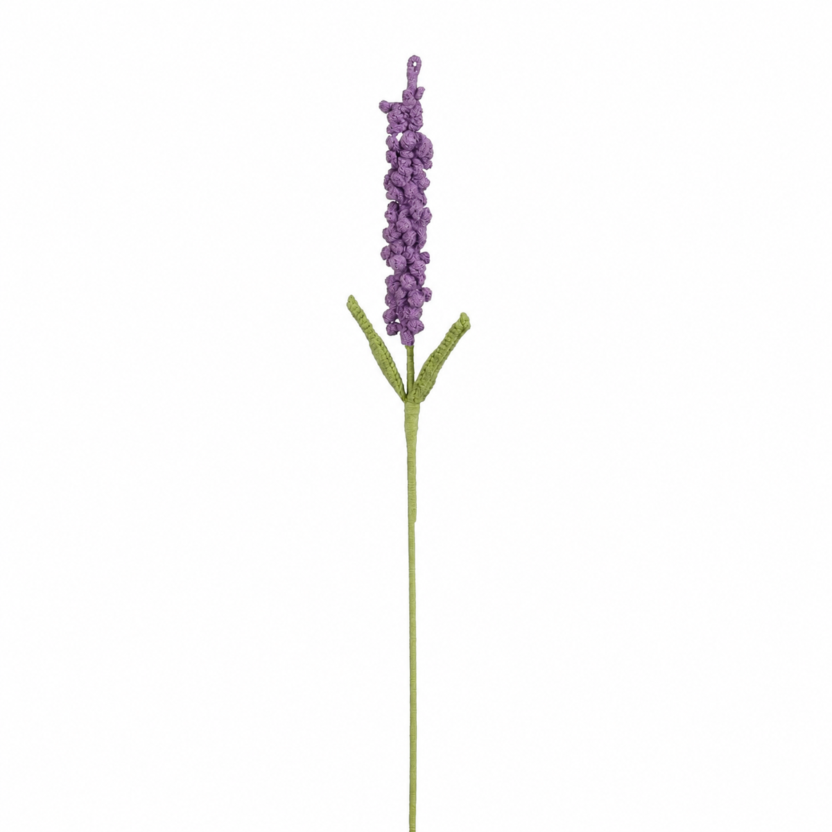 Mörklila virkad lavendelblomma i polyester med lång grön stjälk