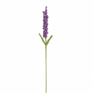 Mörklila virkad lavendelblomma i polyester med lång grön stjälk