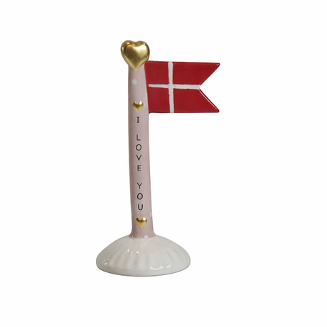 Flagga i keramik med texten 'I love you' på flaggstången och ljusgrå fot från Speedtsberg